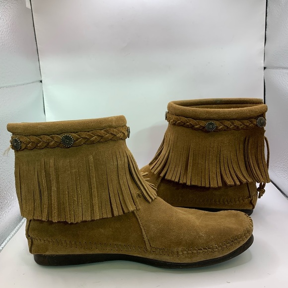 Minnetonka Women’s Fringe Ankle Boots Brown Leather Size 7 - Picture 6 of 9